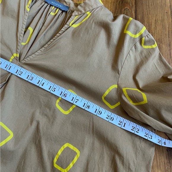 Neirami Oversized Artsy Camel Geometric Yellow Print Midi Dress in S Lagenlook - Picture 10 of 15